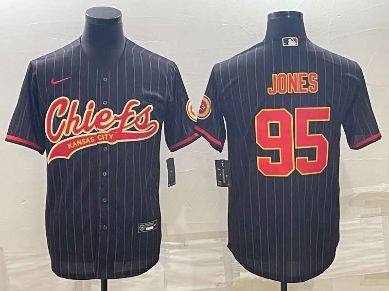 Nike NFL Kansas City Chiefs #95 Jones Black Red Jointed-design Jersey 