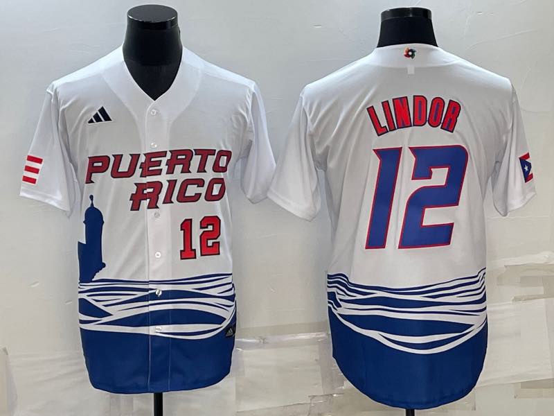 MLB Puerto Rico #12 Lindor White Red Number World Cup Jersey