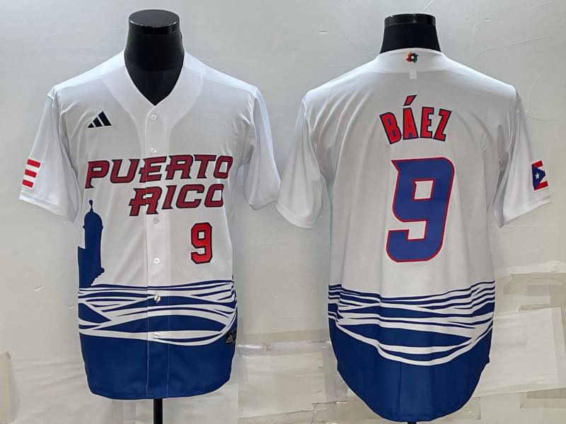 MLB Puerto Rico #9 Baez White Red Number World Cup Jersey