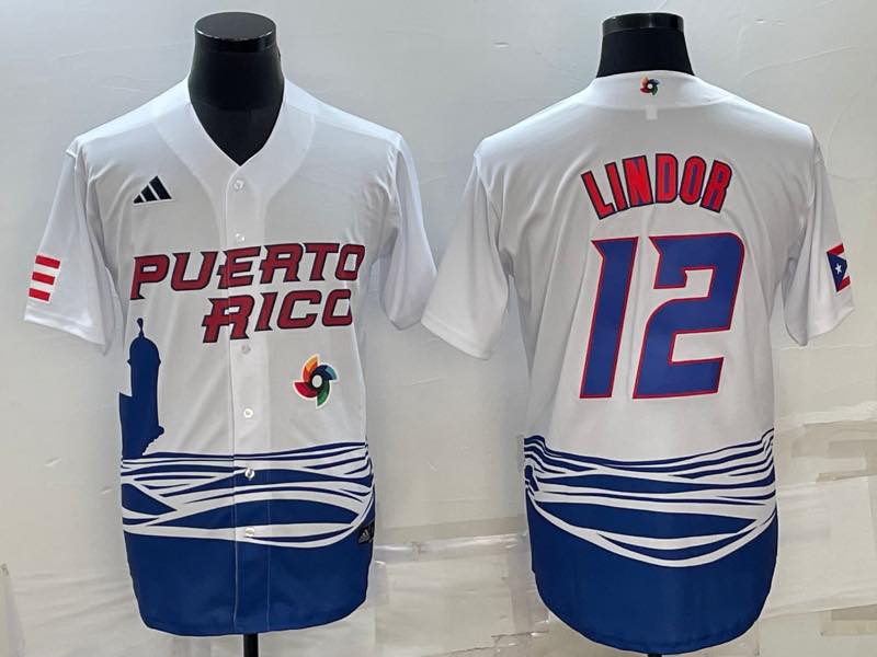 MLB Puerto Rico #12 Lindor White World Cup  Jersey