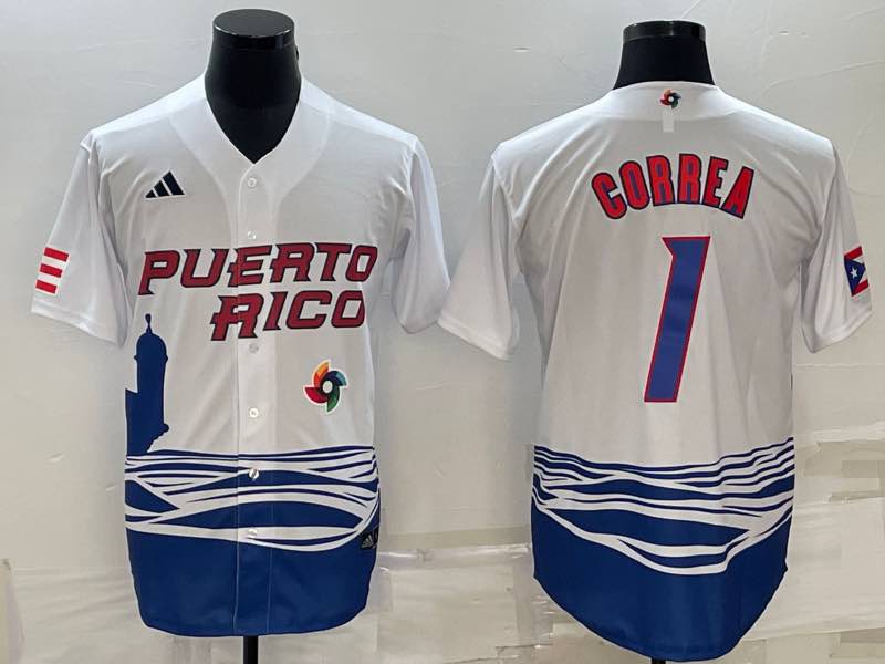 MLB Puerto Rico #1 Gorrea White World Cup  Jersey
