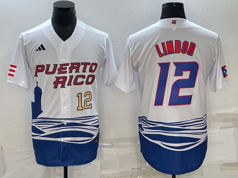 MLB Puerto Rico #12 Lindor White Gold Number World Cup Jersey