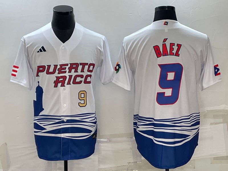 MLB Puerto Rico #9 Baez White Gold Number World Cup Jersey