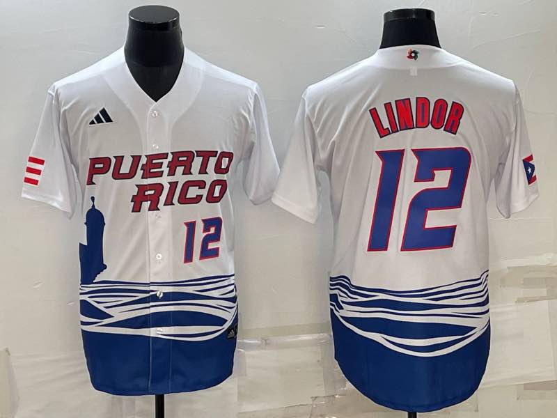 MLB Puerto Rico #12 Lindor White World Cup Jersey