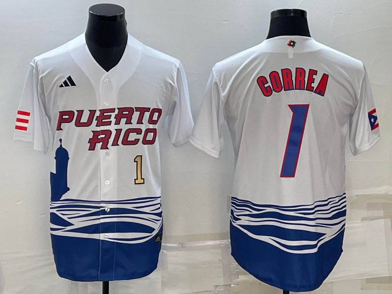 MLB Puerto Rico #1 Gorrea White Gold Number World Cup Jersey