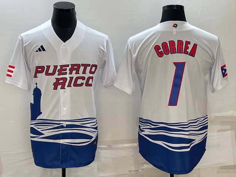 MLB Puerto Rico #1 Gorrea White  World Cup Jersey