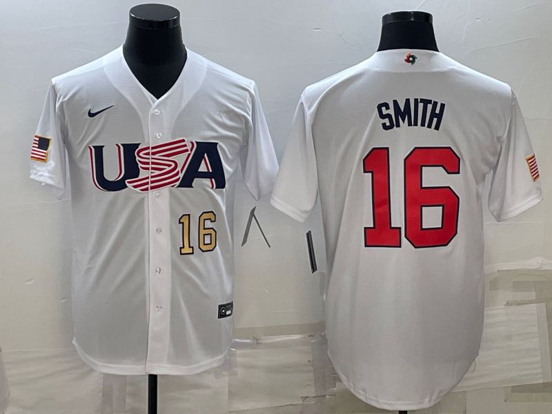 MLB USA #16 Smith Gold Number White World Cup Jersey