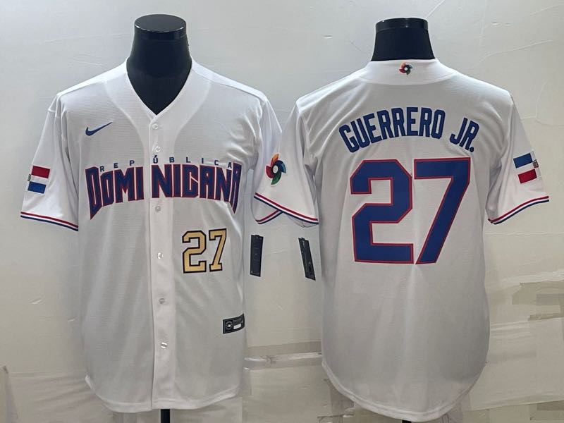 MLB Domi Nicana #27 Guerrerd JR. Gold Number World Cup White Jersey