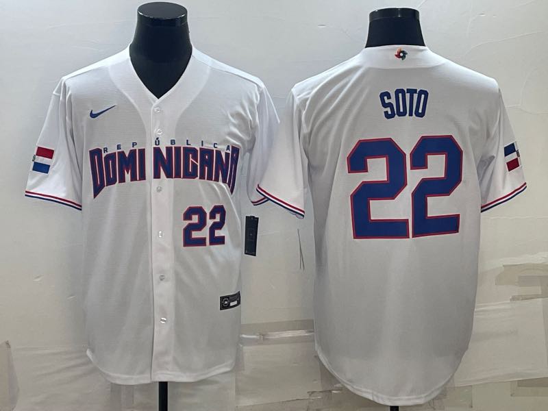MLB Domi Nicana #22 Soto Blue Number World Cup White Jersey