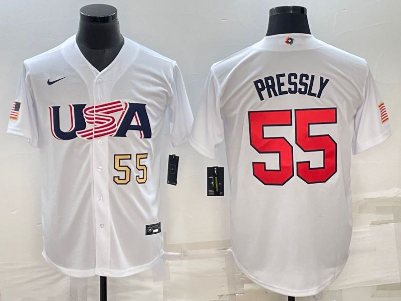 MLB USA #55 Pressly Gold Number White World Cup Jersey