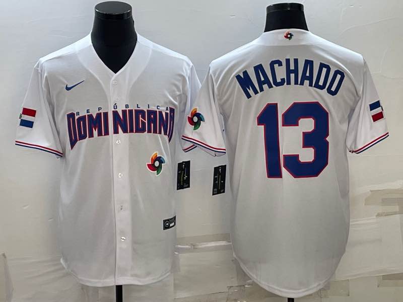 MLB Domi Nicana #13 Machado  World Cup White Jersey