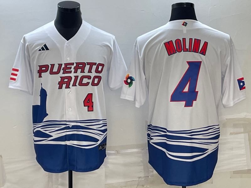 MLB Puerto Rico #4 Molina Red Number White World Cup Jersey