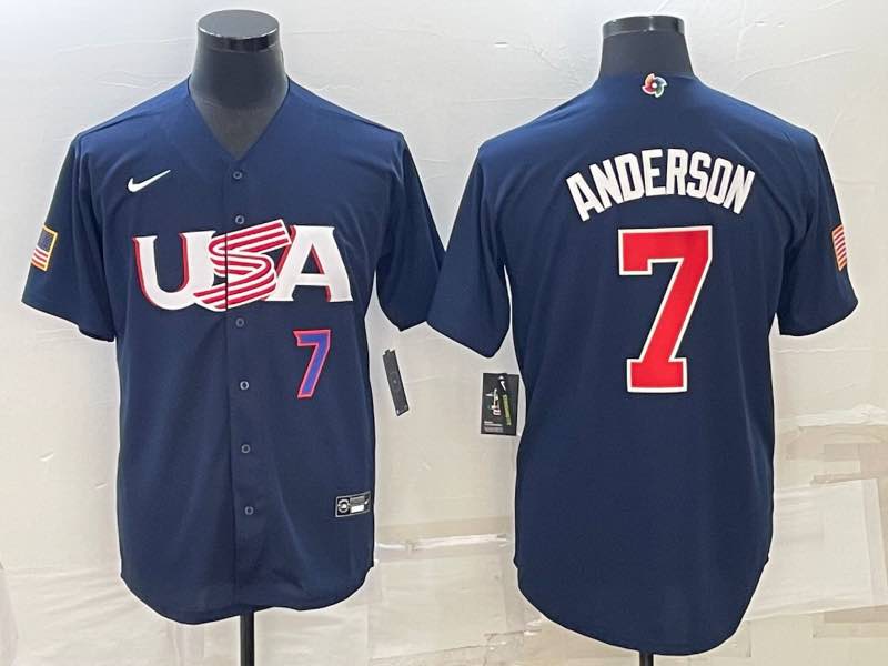 MLB USA #65 Cortes #7 Anderson White Blue Number World Cup Jersey