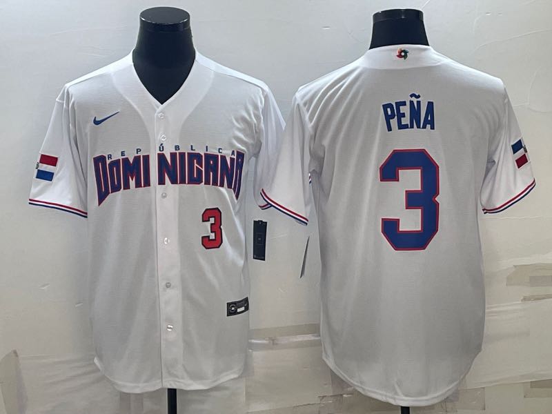 MLB Domi Nicana #3 Pena Red Number World Cup White Jersey