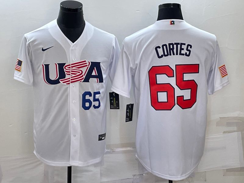 MLB USA #65 Cortes White Blue Number World Cup Jersey