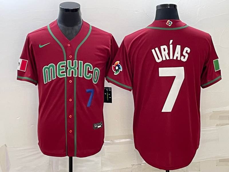 MLB Mexico #7 Urias Blue Number World Cup Red Jersey