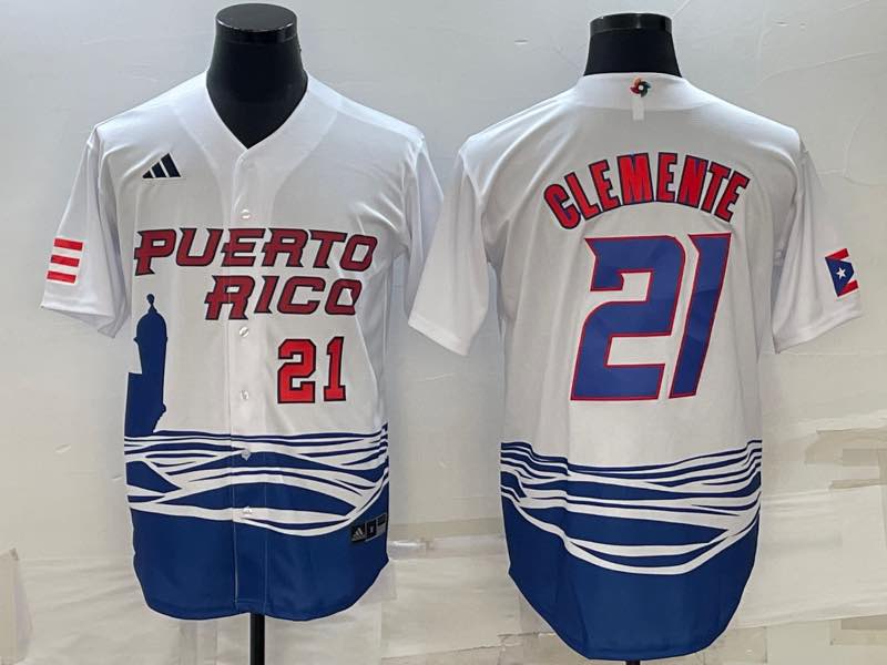 MLB Puerto Rico #21 Clemente White Red Number World Cup Jersey  