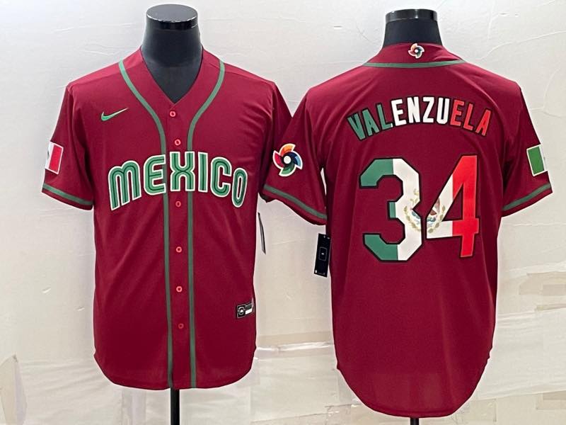 MLB Mexico #34 Valenzuela Number World Cup Red Jersey