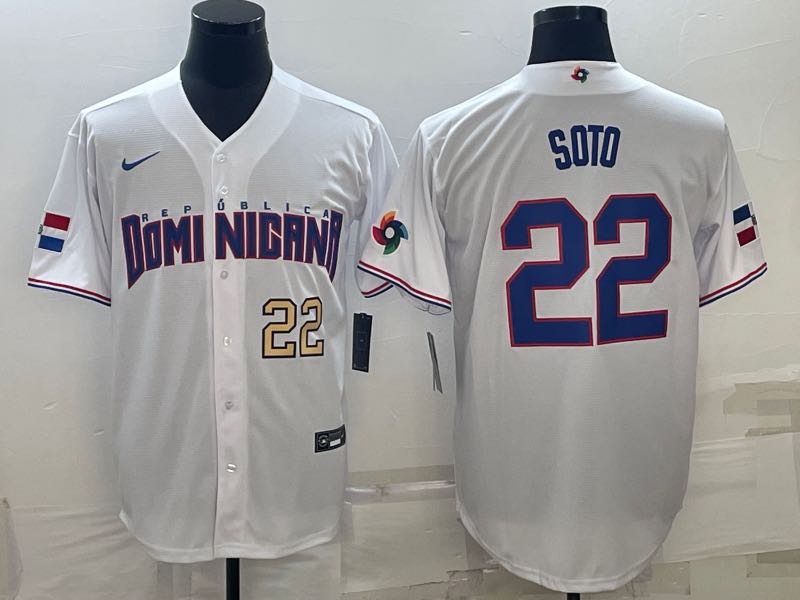 MLB Domi Nicana #22 Soto Gold Number World Cup White Jersey
