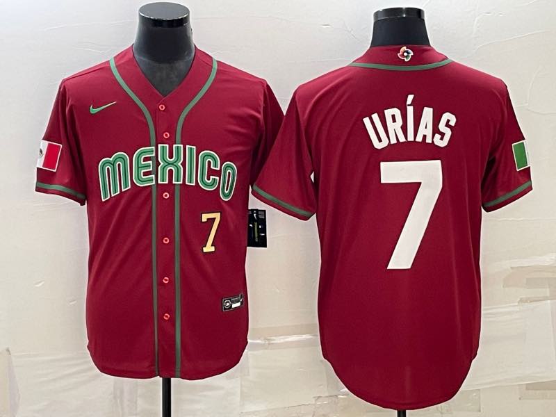 MLB Mexico #7 Urias Gold Number World Cup Red Jersey