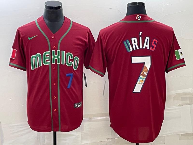 MLB Mexico #7 Urias Blue Number World Cup Red Jersey
