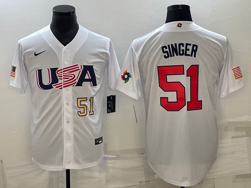 MLB USA #51 Singer White Gold Number World Cup Jersey