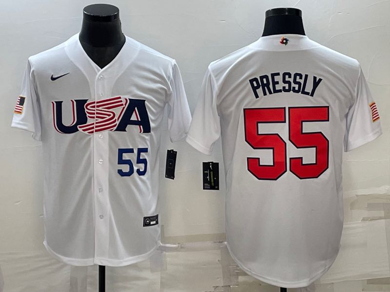 MLB USA #55 Pressly White World Cup Jersey