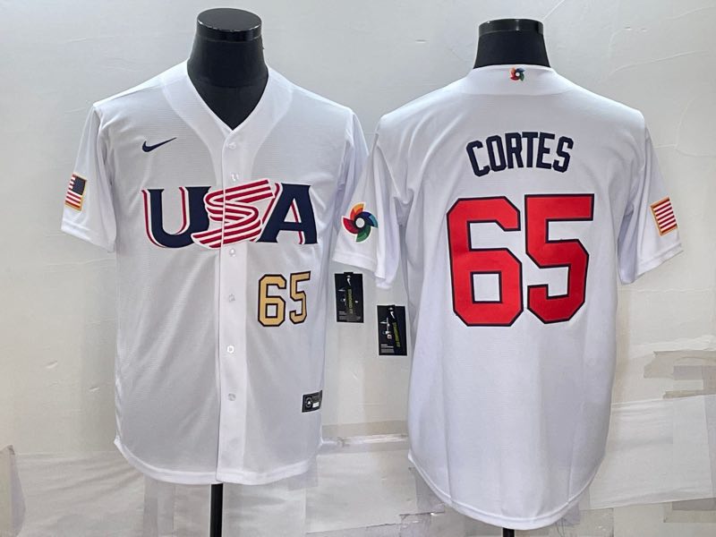 MLB USA #65 Cortes White Gold Number World Cup Jersey