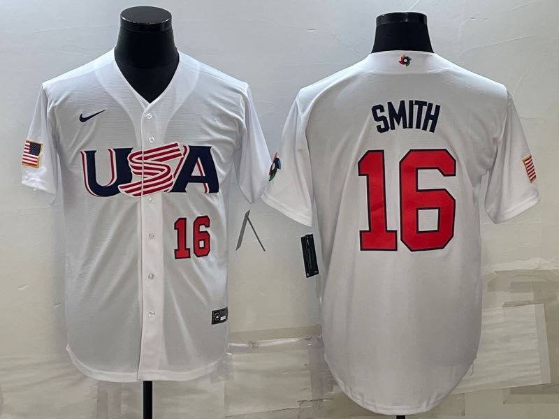 MLB USA #16 Smith Red Number White World Cup Jersey