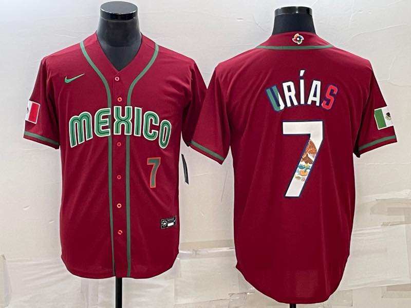 MLB Mexico #7 Urias Green Number World Cup Red Jersey