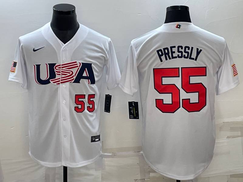 MLB USA #55 Pressly Red Number White World Cup Jersey