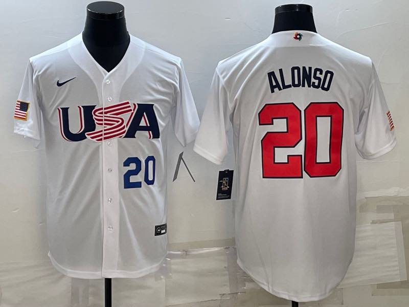 MLB USA #20 Alonso White Blue Number World Cup Jersey