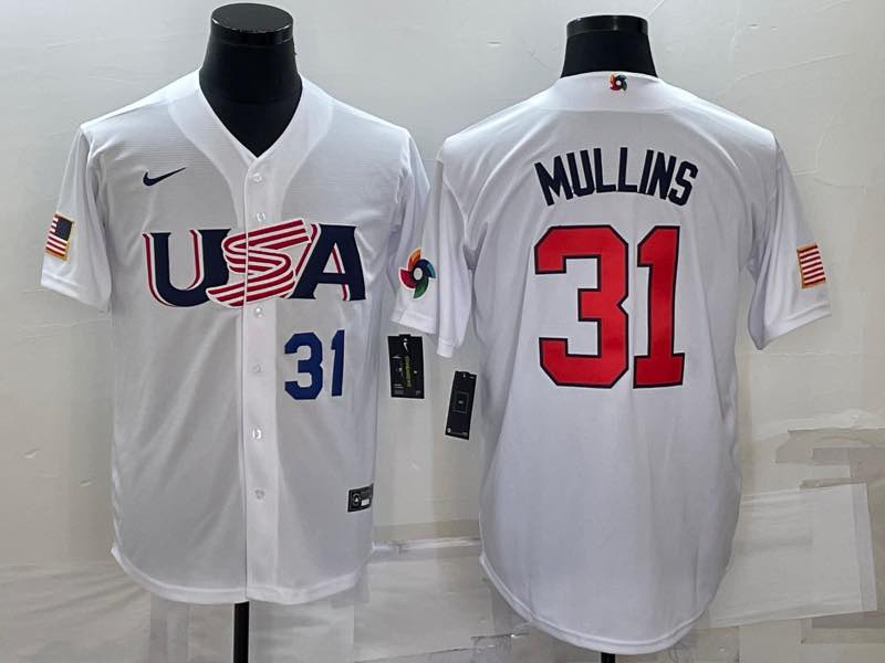 MLB USA #31 Mullins White Blue Number World Cup Jersey