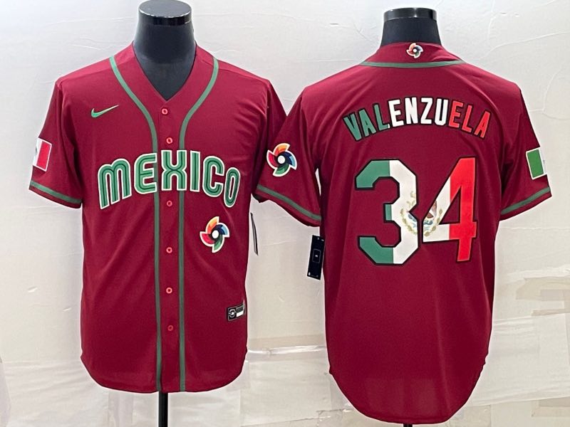MLB Mexico #34 Valenzuela  World Cup Red Jersey