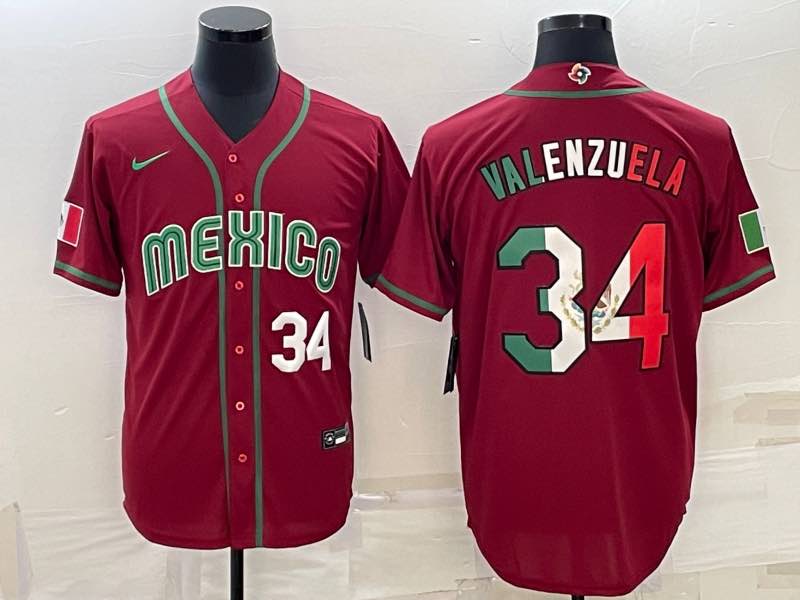 MLB Mexico #34 Valenzuela White Number World Cup Red Jersey