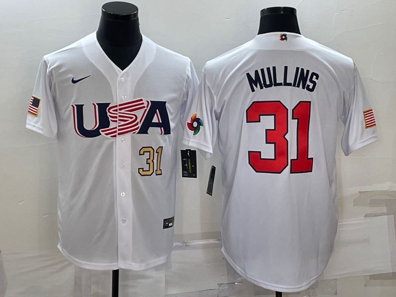 MLB USA #31 Mullins White Gold Number World Cup Jersey