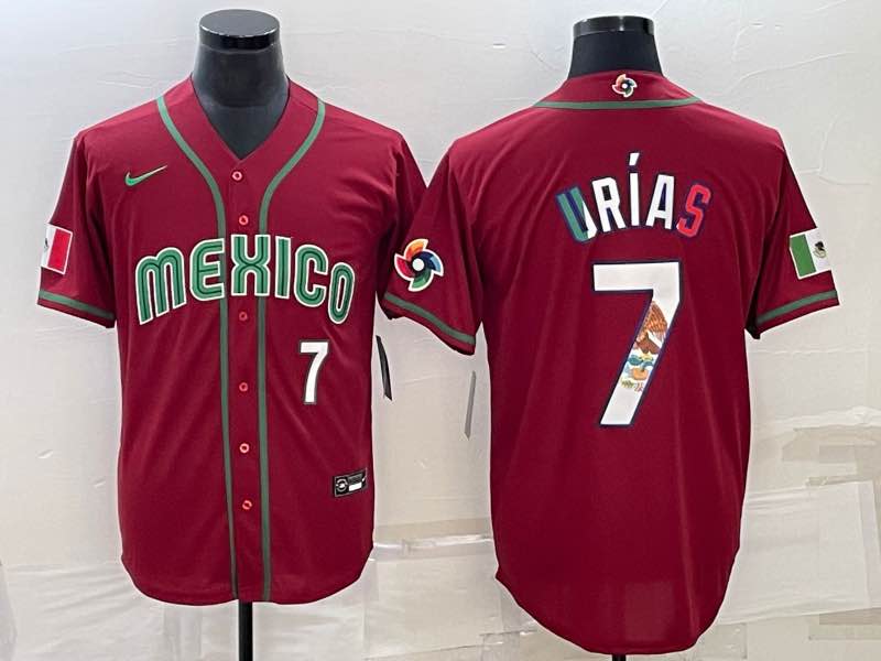 MLB Mexico #7 Urias  White Number World Cup Red Jersey