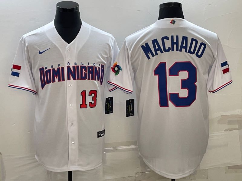 MLB Domi Nicana #13 Machado Red Number World Cup White Jersey
