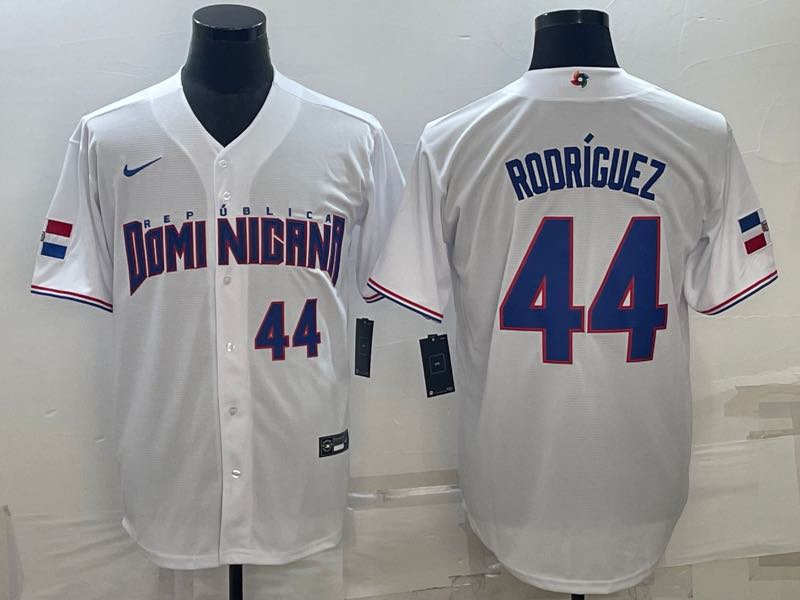 MLB Domi Nicana #44 Rodriguez Blue Number World Cup White Jersey