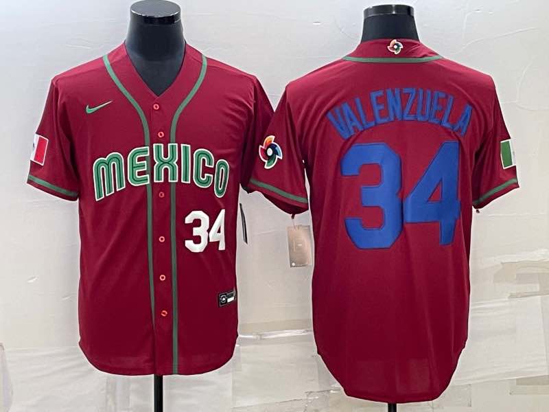 MLB Mexico #34 Valenzuela  white Number World Cup Red Jersey