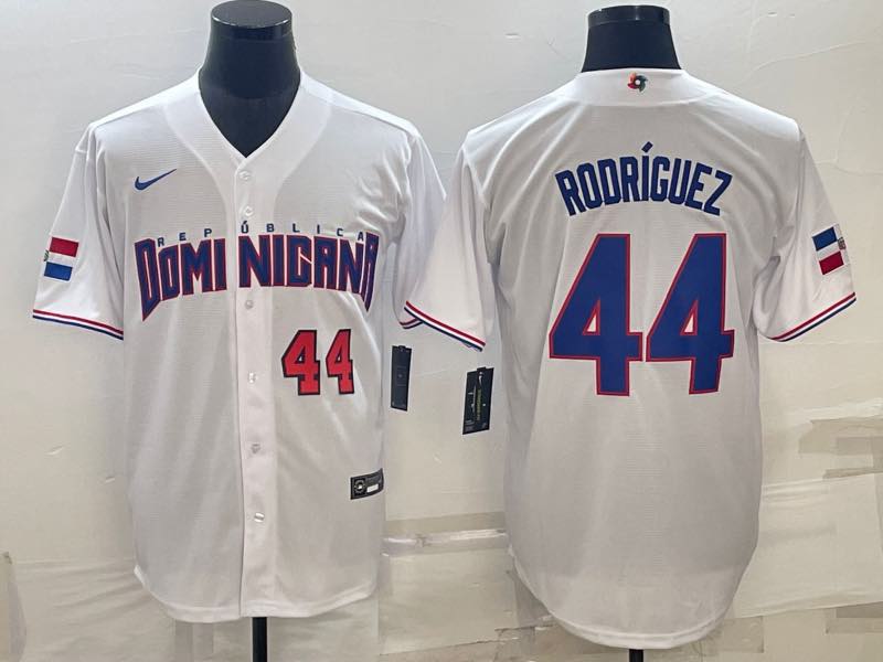 MLB Domi Nicana #44 Rodriguez Red Number World Cup White Jersey