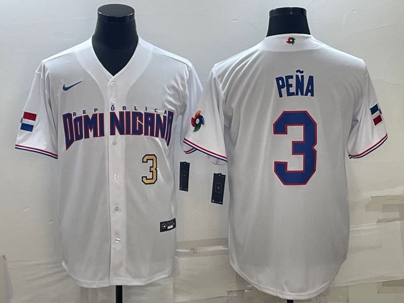 MLB Domi Nicana #3 Pena Gold Number World Cup White Jersey