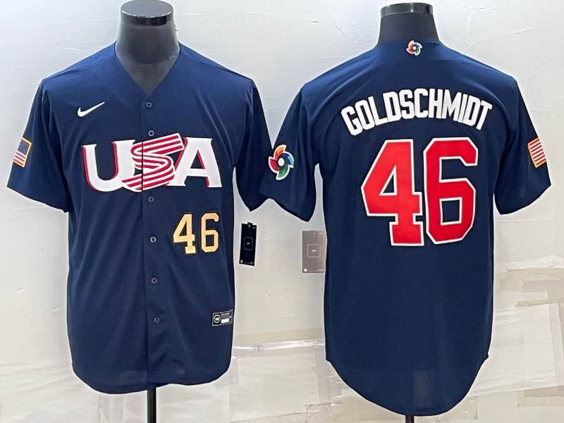 MLB USA #46 Goldschmidt Blue Gold Number World Cup Jersey