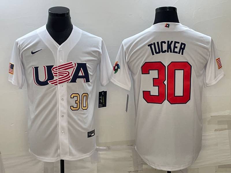 MLB USA #30 Tucker White Gold Number World Cup Jersey