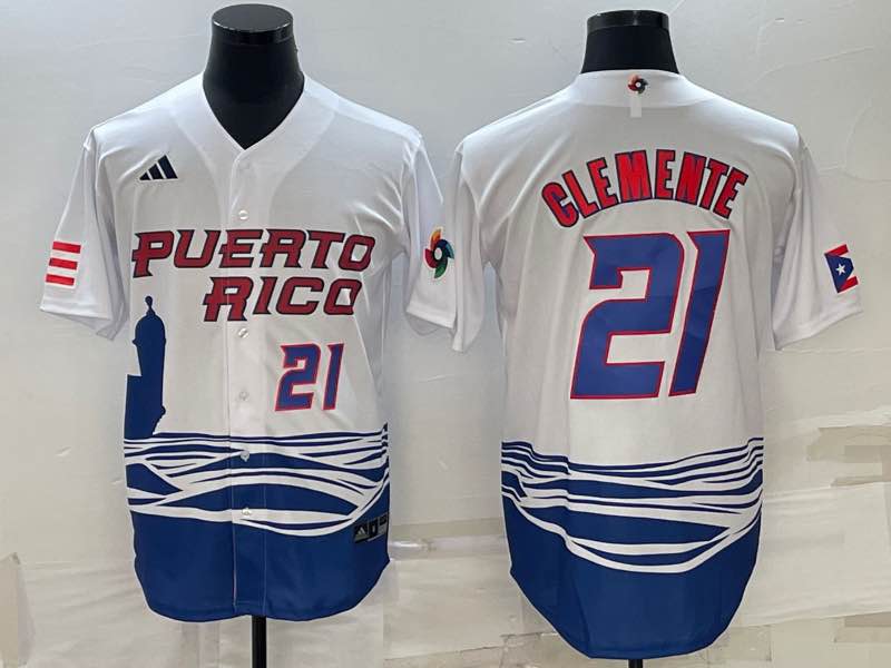 MLB Puerto Rico #21 Clemente White World Cup Jersey  