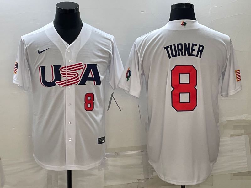 MLB USA #8 Turner White Red Number World Cup Jersey