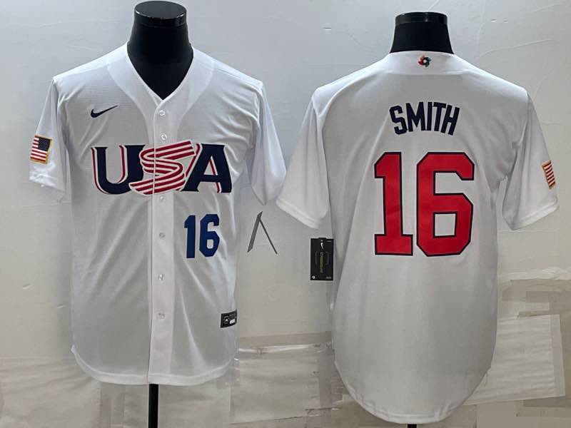 MLB USA #16 Smith Blue Number White World Cup Jersey