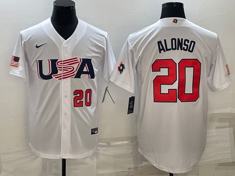 MLB USA #20 Alonso White Red Number World Cup Jersey