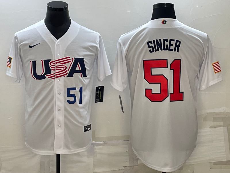 MLB USA #51 Singer White Blue Number World Cup Jersey