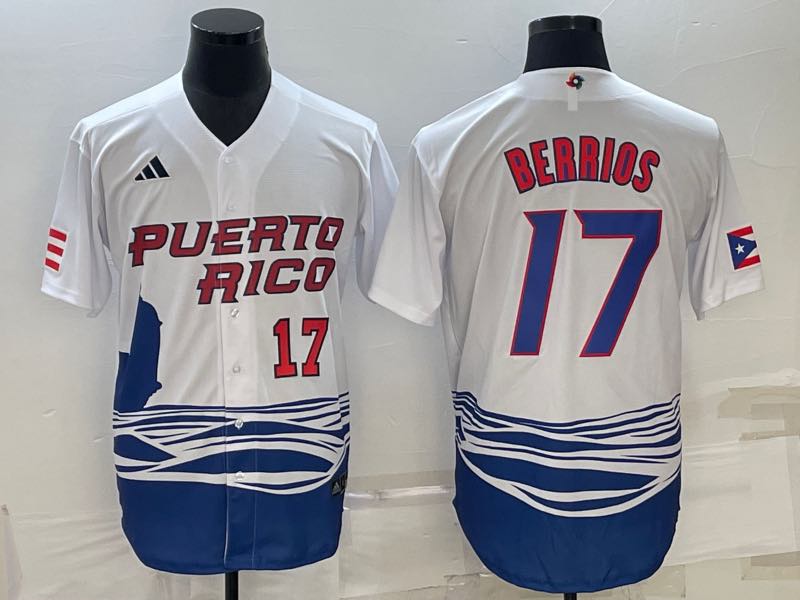 MLB Puerto Rico #17 Berrios White Red Number World Cup Jersey